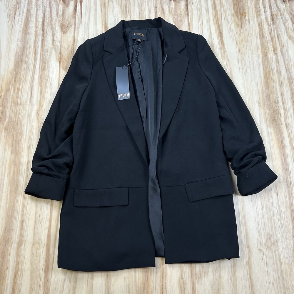 Truth by Republic Women's Black Blazer Medium Scrunch Sleeve Preppy Modern $88